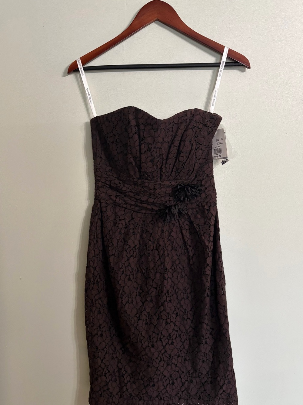 David's Bridal Strapless Brown Lace Sheath Dress